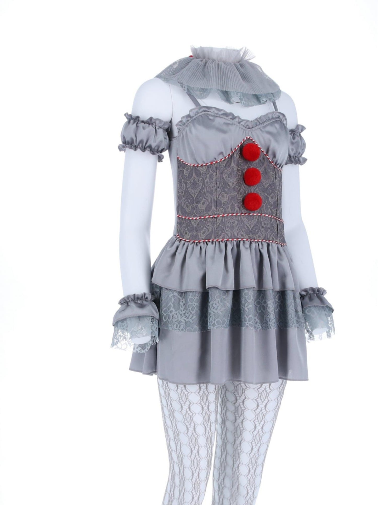 IT Chapter 2, déguisement pour femme de Pennywise, Mini robe, manches, collerette, manchettes et collants