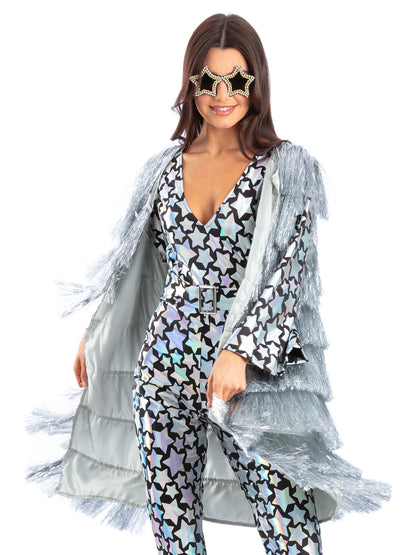 Fever Tinsel Festival Waistcoat, Silver  Wholesale