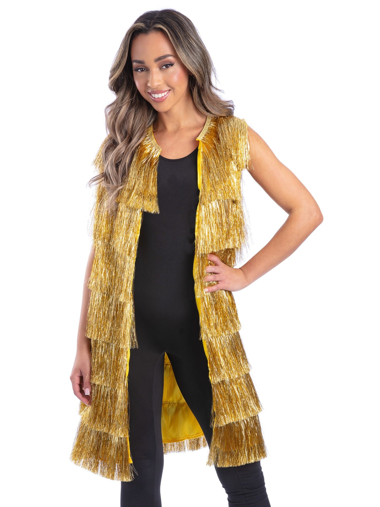 Fever Tinsel Festival Waistcoat, Gold  Wholesale