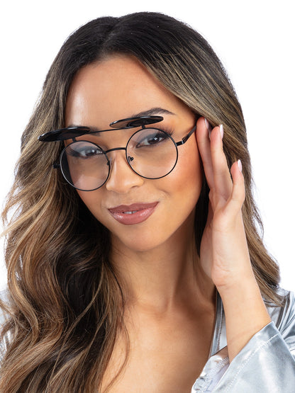 Metallic Blue Flip Up Mirrored Round Specs  Wholesale