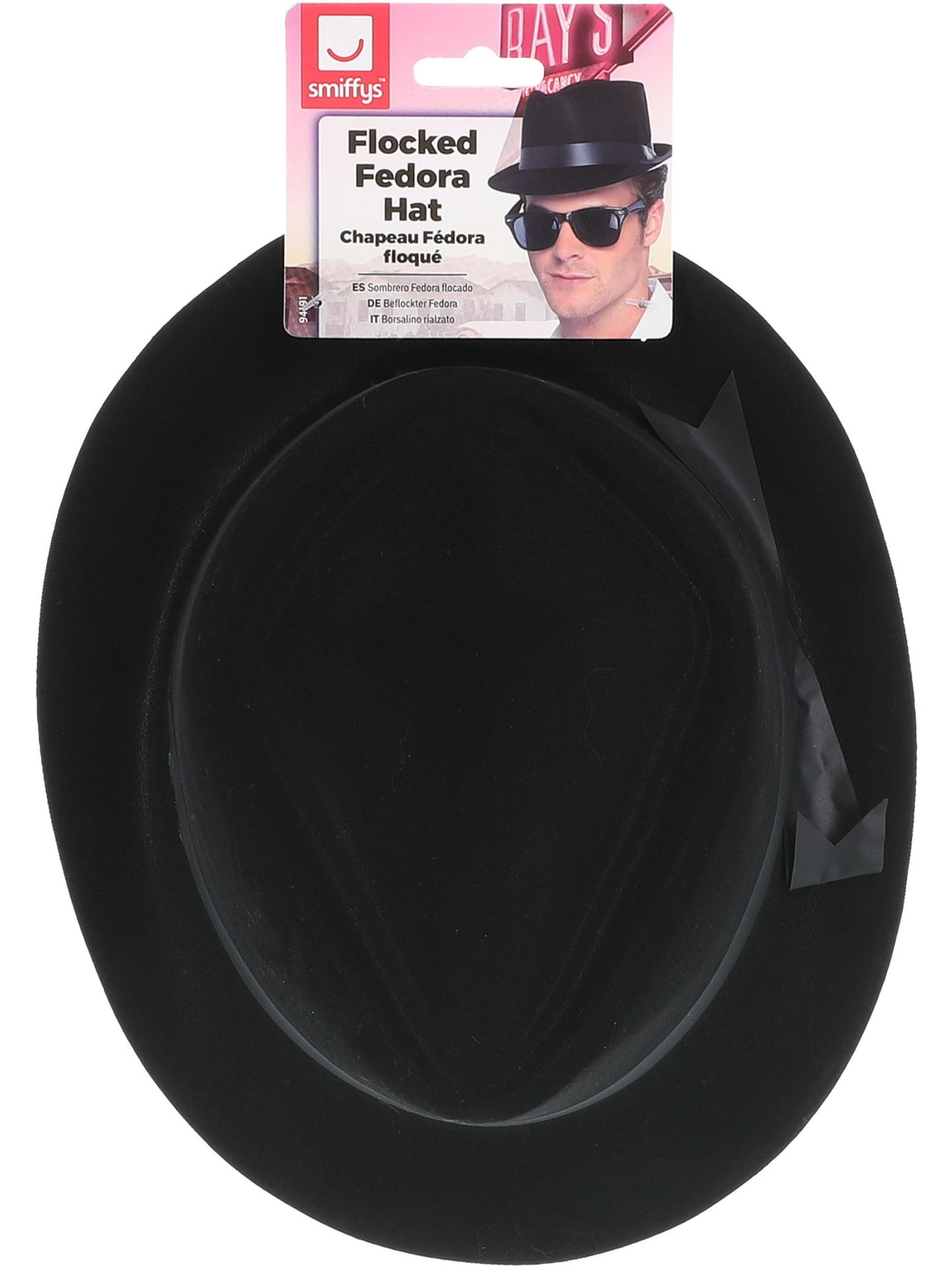 Beflockter Fedora, Schwarz, Plastik