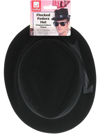 Beflockter Fedora, Schwarz, Plastik