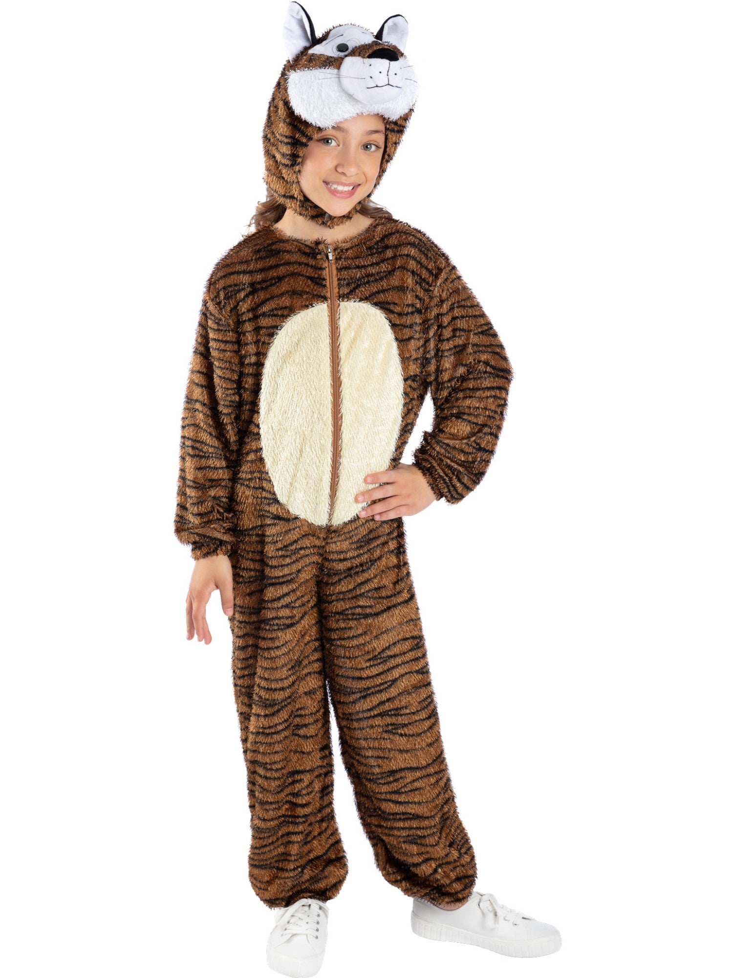 Tiger Kostüm, Braun, enthält Jumpsuit mit Kapuze